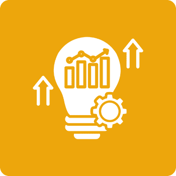 Lightbulb with graph and gear icons symbolizing growth and innovation.