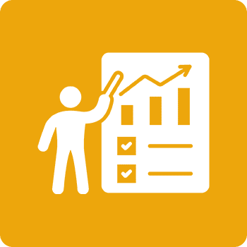 Person presenting data on a chart with upward trend.